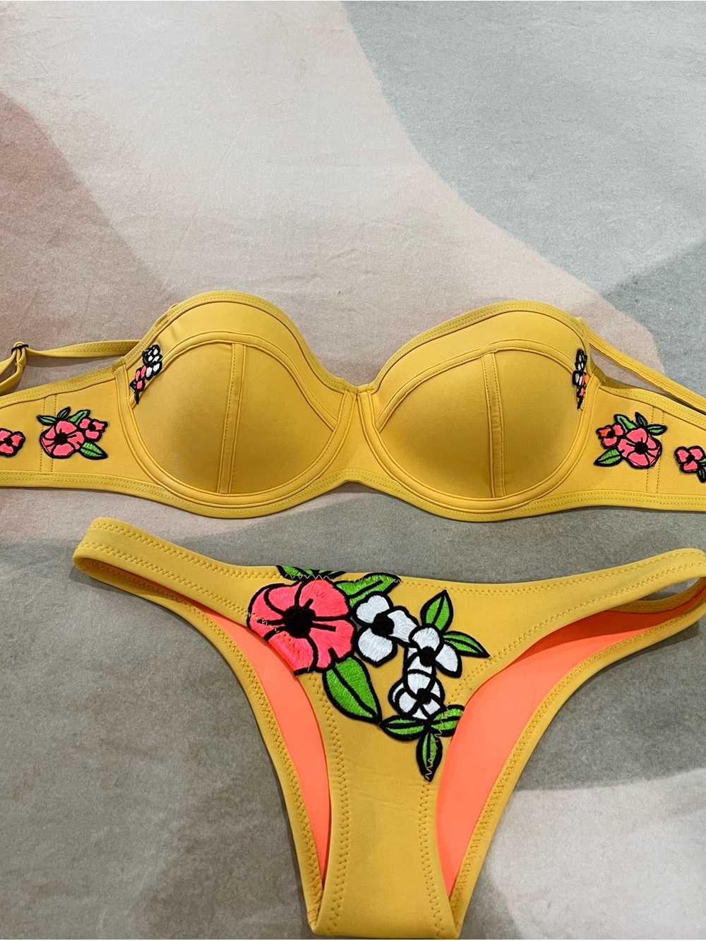 triangl swimwear Yellow Floral Embroidered Bikini Set
